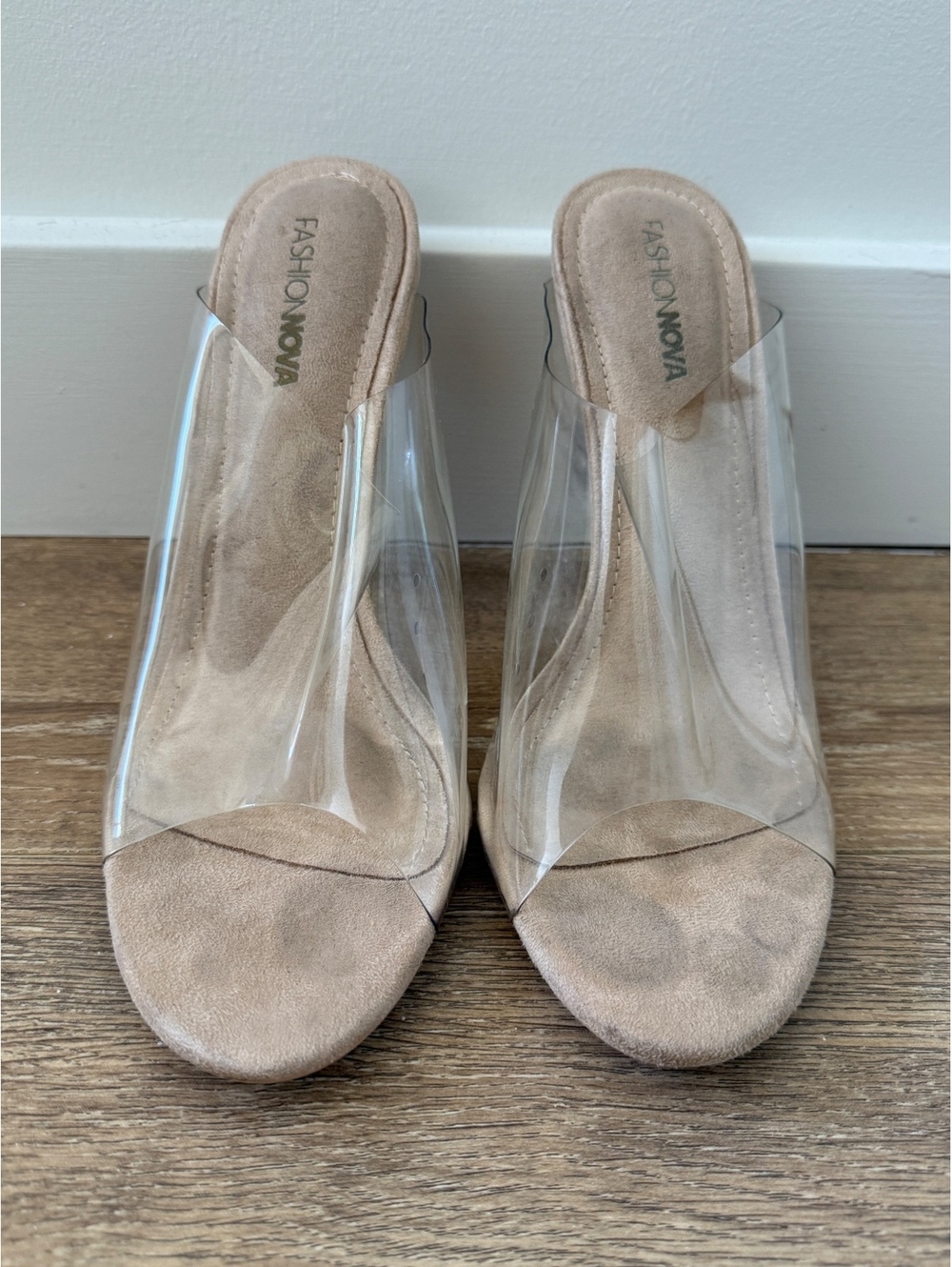 Fashion Nova Clear Strap Nude Heeled Sandals | Size 8